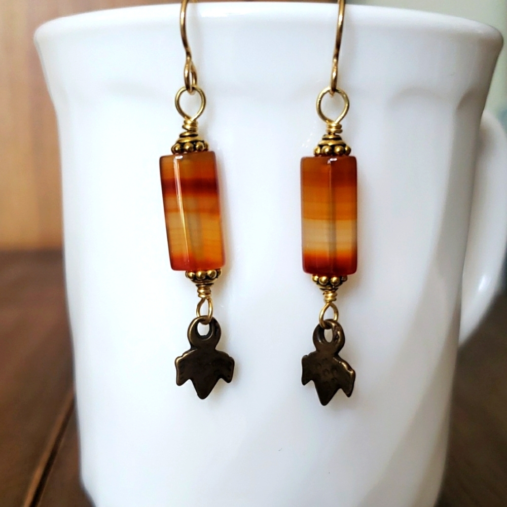 Elegant Glass Beaded Gold Tone Drop Dangle Earrings